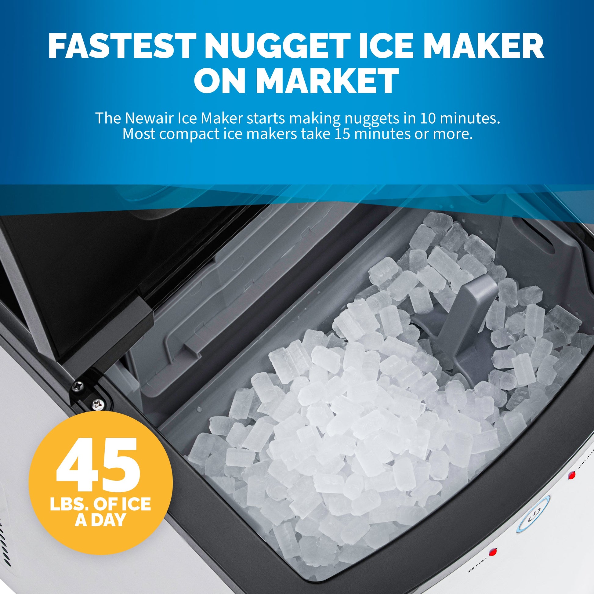 Newair Nugget Ice Maker, Sonic Speed Countertop Crunchy Ice Pellet Machine 45 lbs. of Ice a Day in Stainless Steel, Melt-Resistant Interior, Self-Cleaning Function and BPA-Free Parts, Perfect for Home, Kitchen, and More