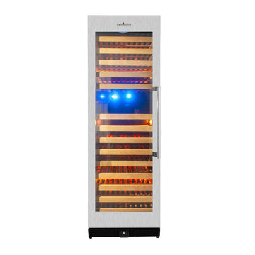 Kings Bottle Tall Large Wine Refrigerator With Glass Door With Stainless Steel Trim KBU170DX-SS RHH