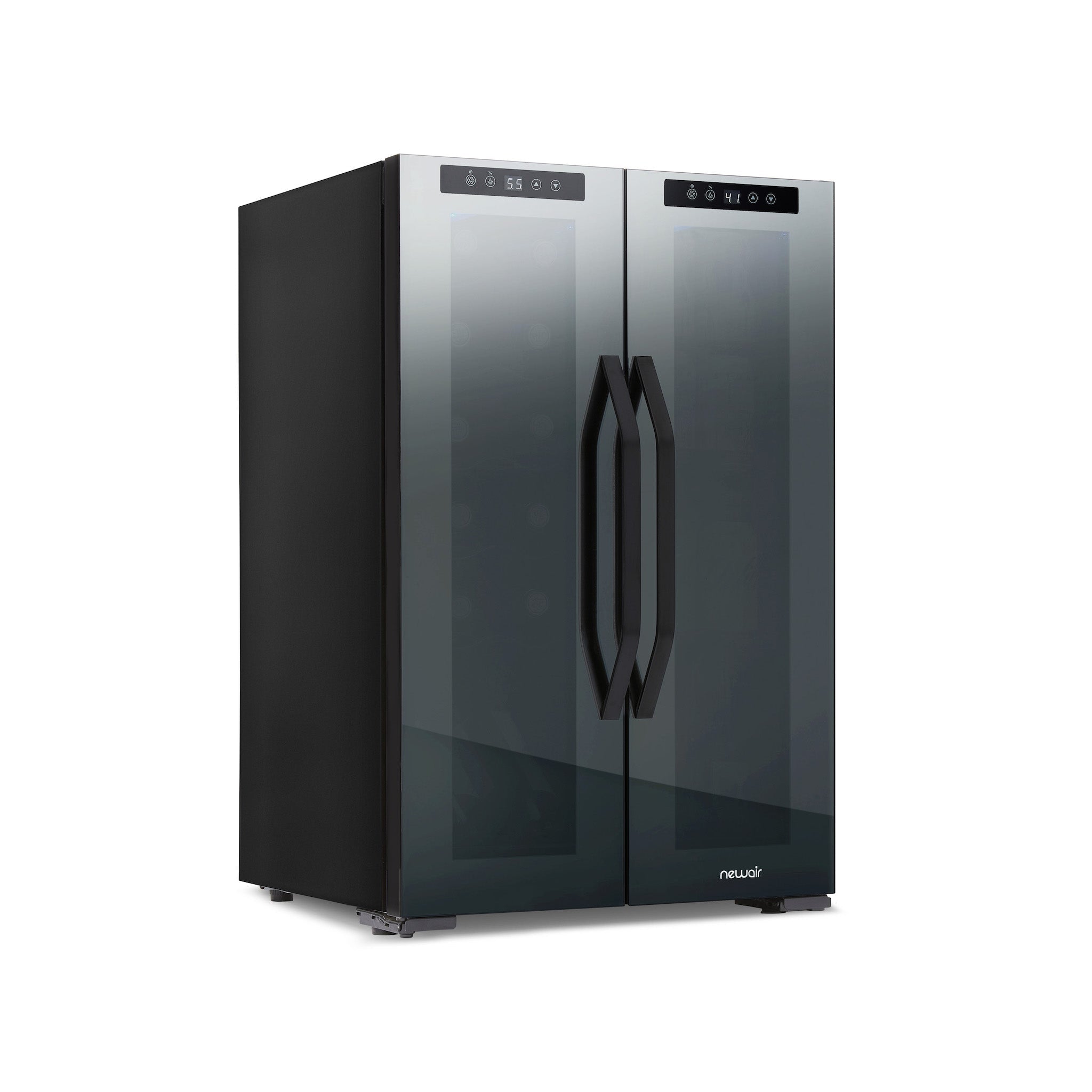 Newair® Shadow?? Series Wine Cooler and Beverage Refrigerator 12 Bottles & 39 Cans Dual Temperature Zones, Freestanding Mirrored Wine Fridge with Double-Layer Tempered Glass Door & Compressor Cooling For Reds, Whites, Sparkling Wine, Beers, and Sodas