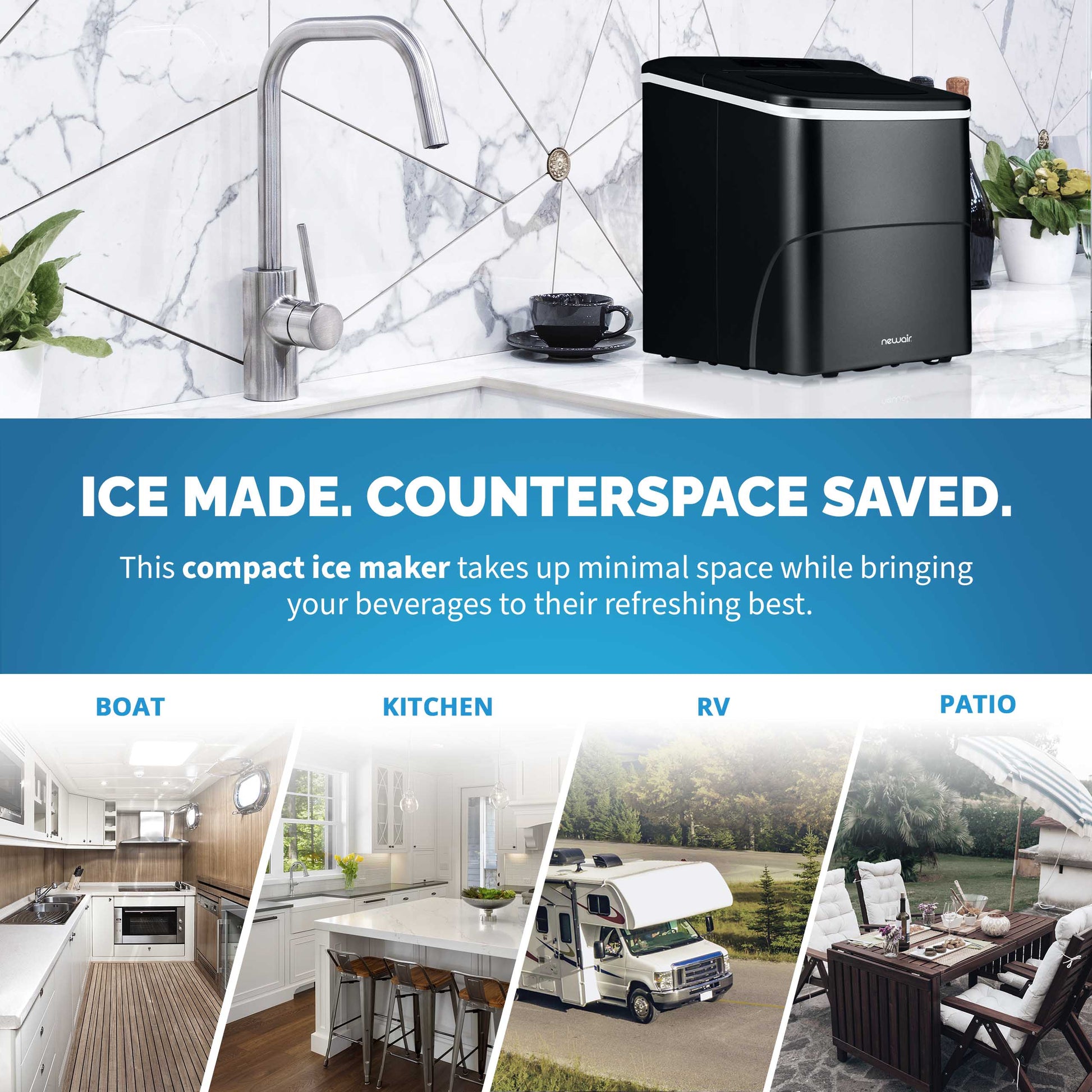 Newair 26 lbs. Countertop Ice Maker, Matte Black Portable and Lightweight, Intuitive Control, Large or Small Ice Size, Easy to Clean BPA-Free Parts, Perfect for Cocktails, Scotch, Soda and More