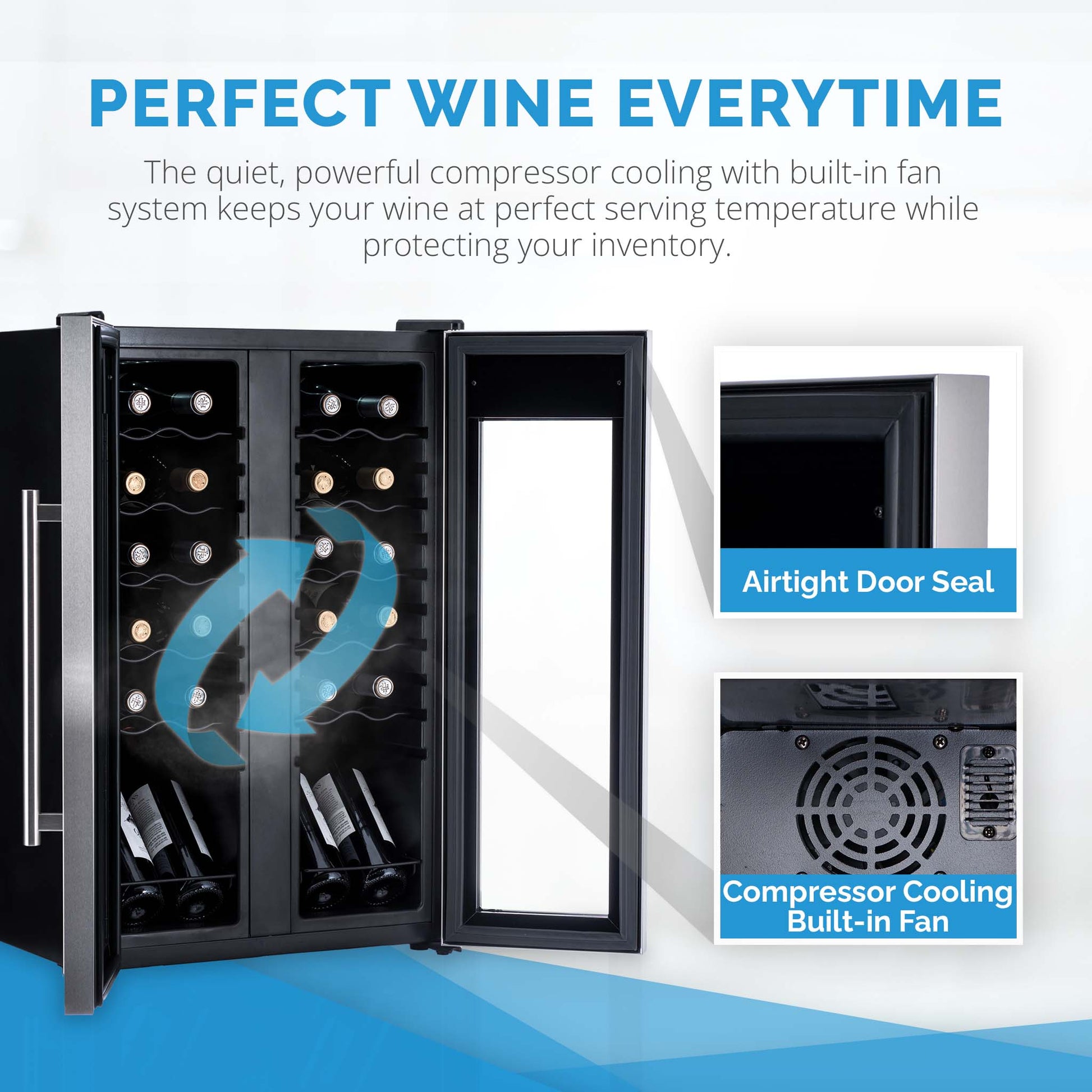 Newair 24?Bottle Wine Cooler Refrigerator, French Door Dual Temperature Zones, Freestanding Wine Fridge with Stainless Steel & Double-Layer Tempered Glass Door, Quiet Compressor Cooling for Reds, Whites, and Sparkling Wine