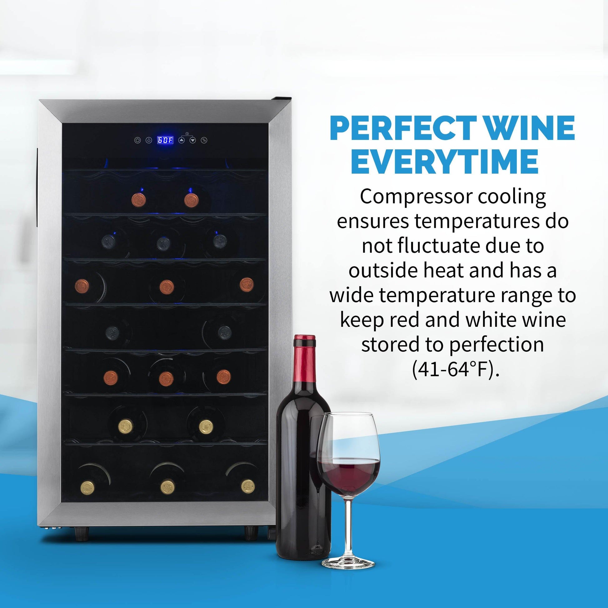 Newair Freestanding 50 Bottle Compressor Wine Fridge in Stainless Steel, Adjustable Racks