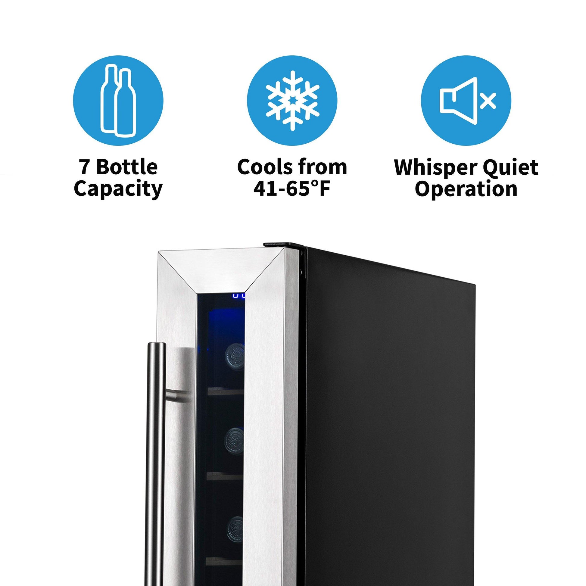 Newair 6" Built-In 7 Bottle?Compressor?Wine Fridge?in Stainless Steel, Compact Size with Precision Digital Thermostat and Premium Beech?Wood Shelves??