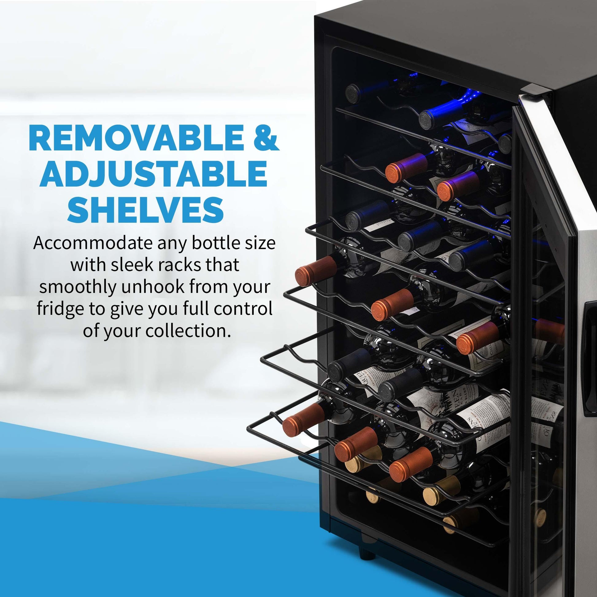 Newair Freestanding 50 Bottle Compressor Wine Fridge in Stainless Steel, Adjustable Racks
