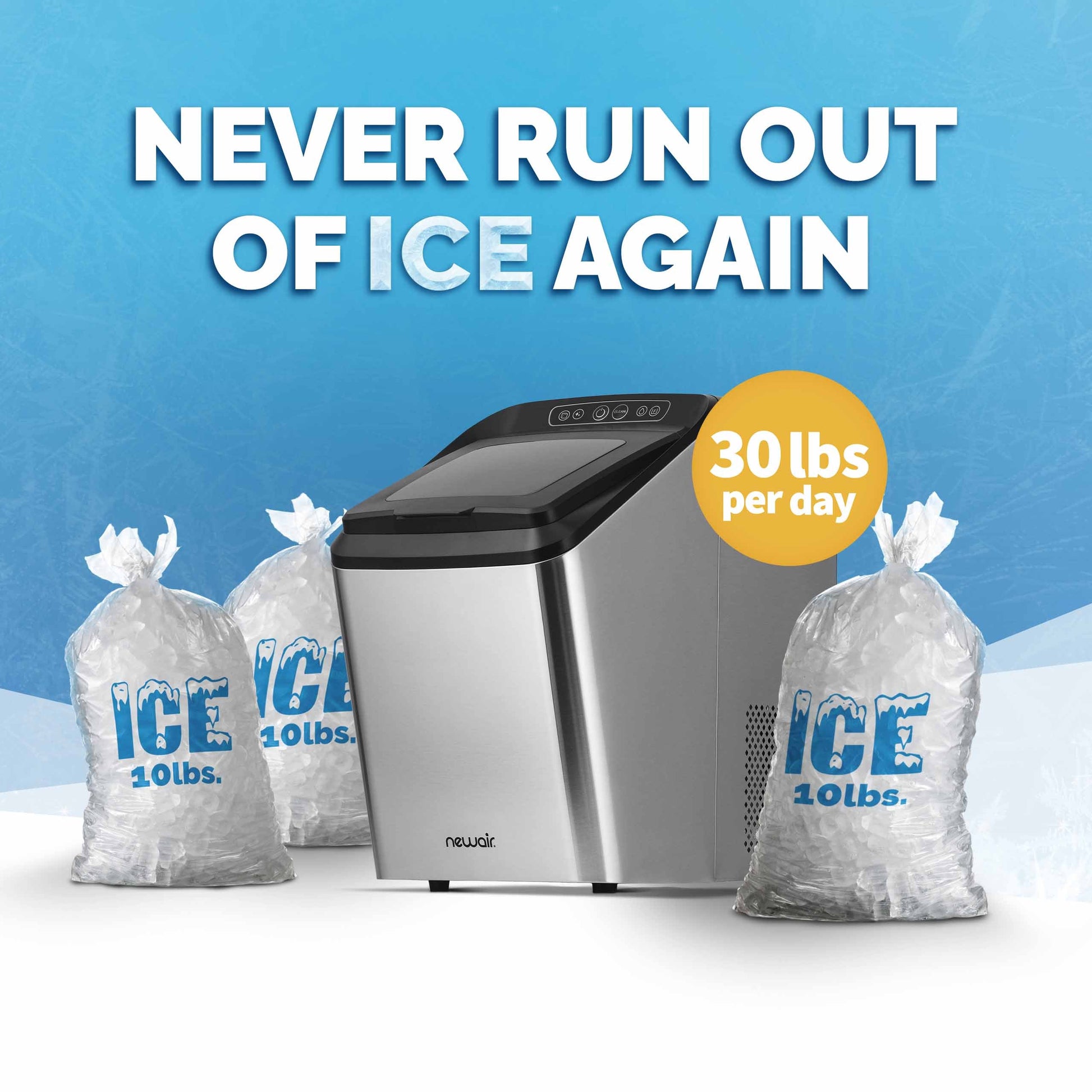 Newair 30 Lb. Countertop Nugget Ice Maker with Slim, Space-Saving Design, Self-Cleaning Function, Automatic Water Line and Refillable Water Tank, Perfect for Kitchens, Offices, Boats, and More