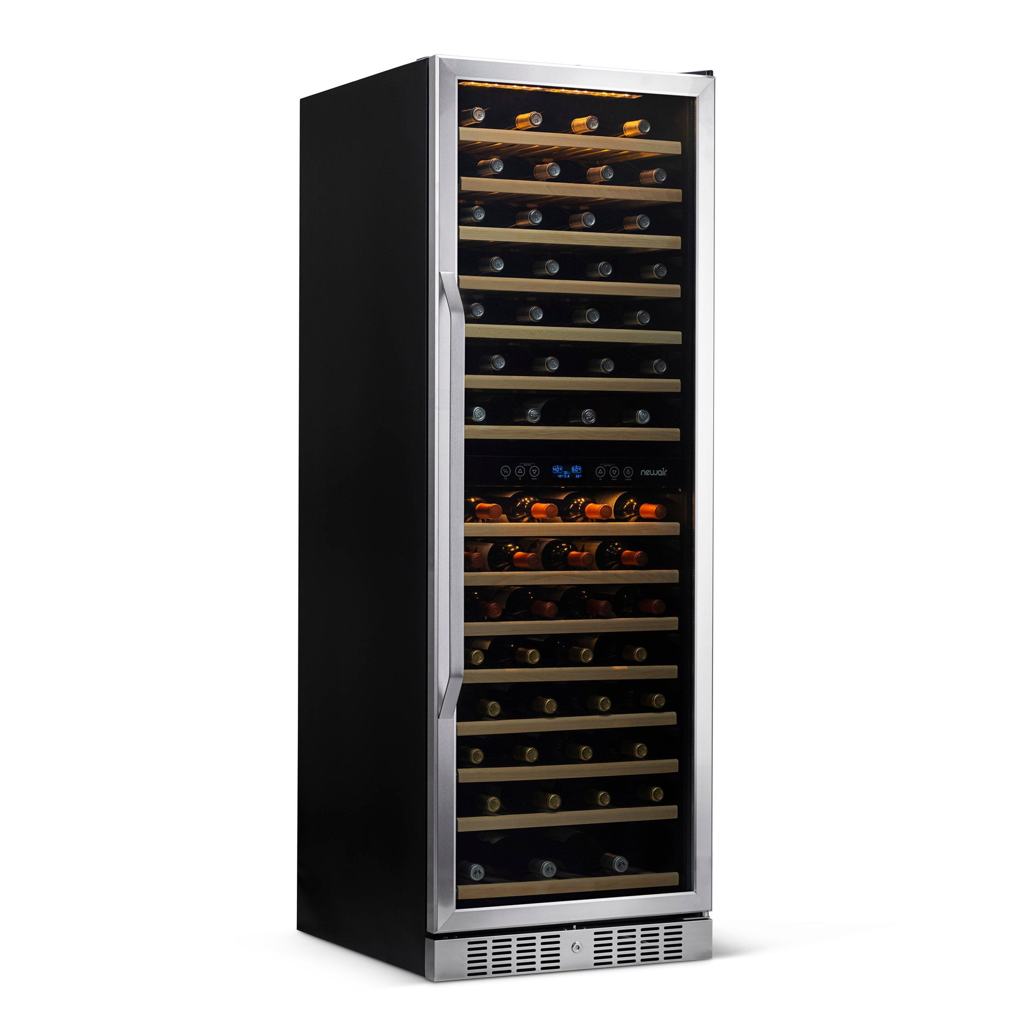 Newair 24” Built-in 160 Bottle Dual Zone Compressor Wine Fridge in Stainless Steel, Quiet Operation with Smooth Rolling Shelves