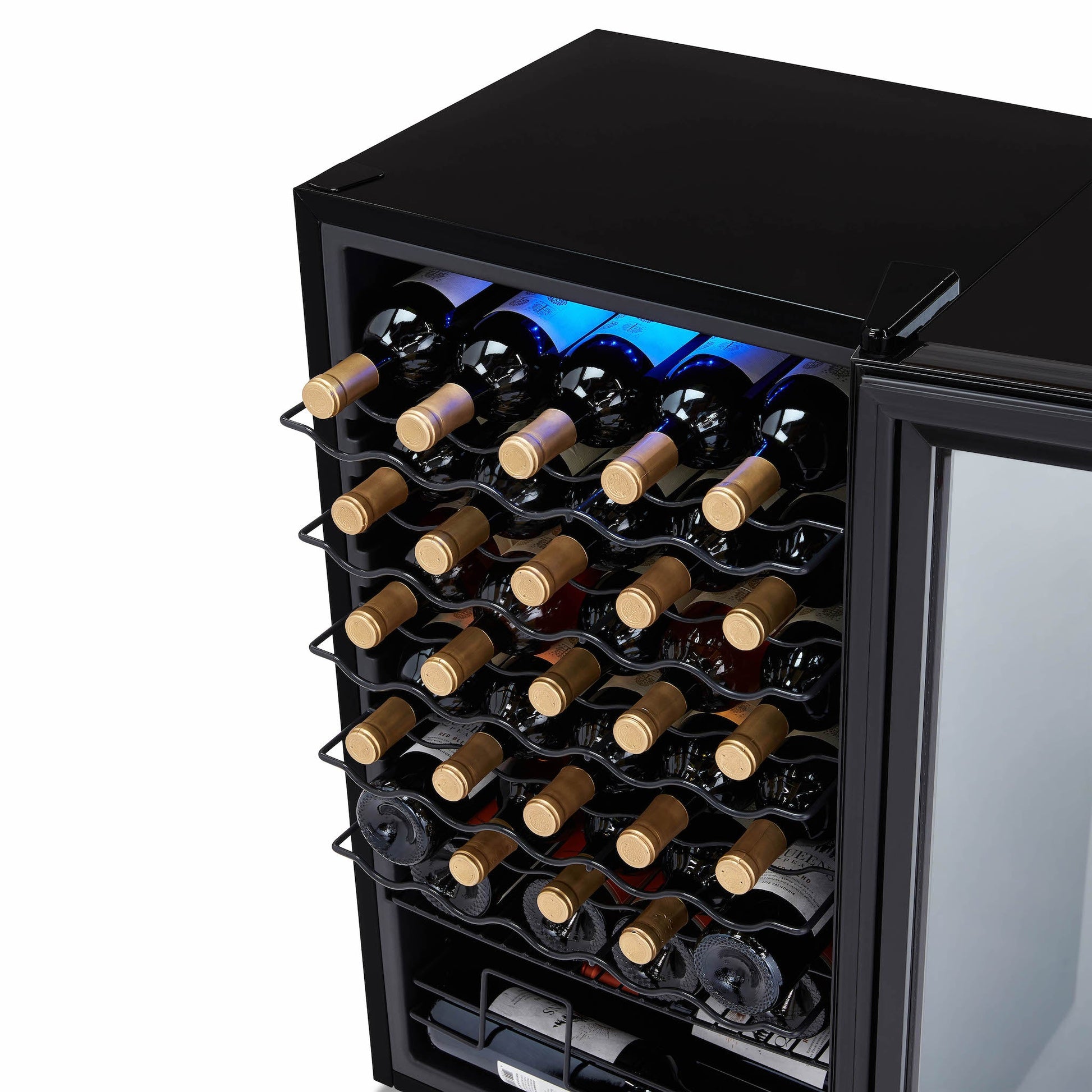Newair® Shadow?? Series Wine Cooler Refrigerator 34 Bottle, Freestanding Mirrored Wine Fridge with Double-Layer Tempered Glass Door & Compressor Cooling for Reds, Whites, and Sparkling Wine, 41f-64f Digital Temperature Control