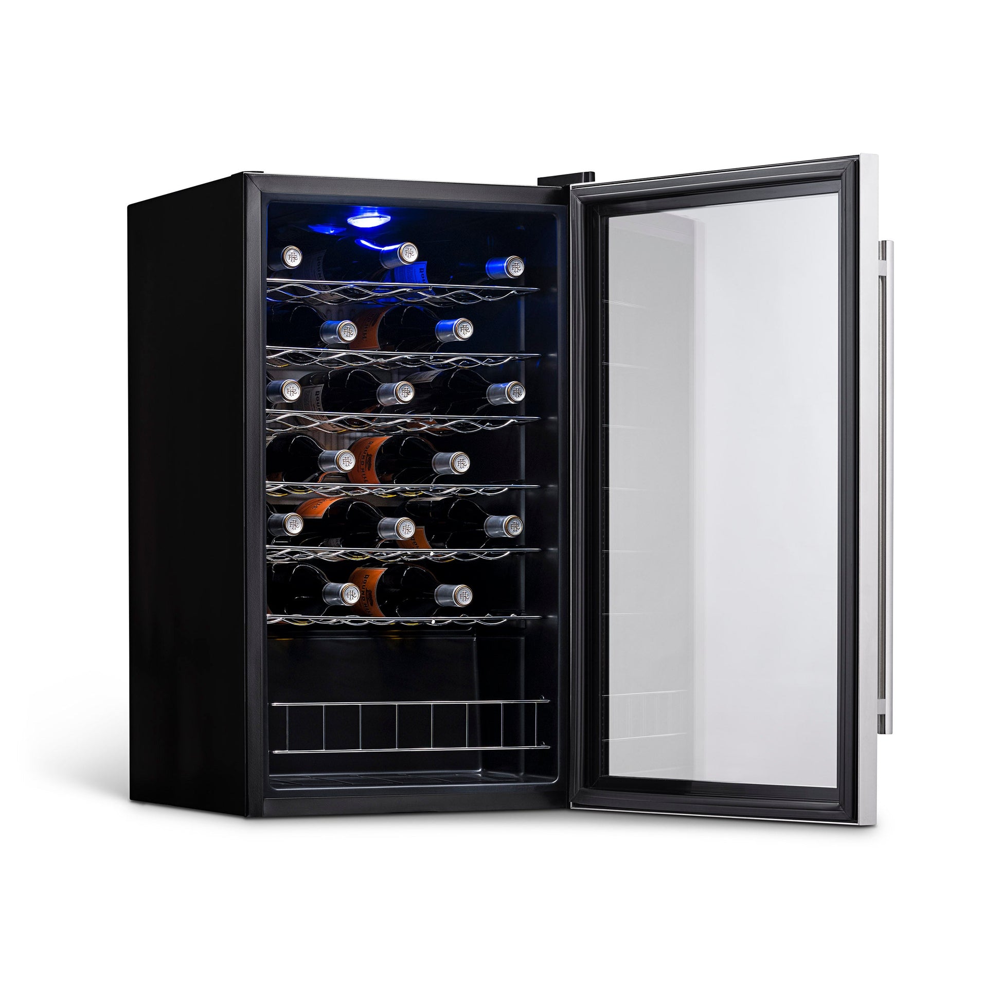 Newair Freestanding 33 Bottle Compressor Wine Fridge in Stainless Steel, Adjustable Chrome Racks
