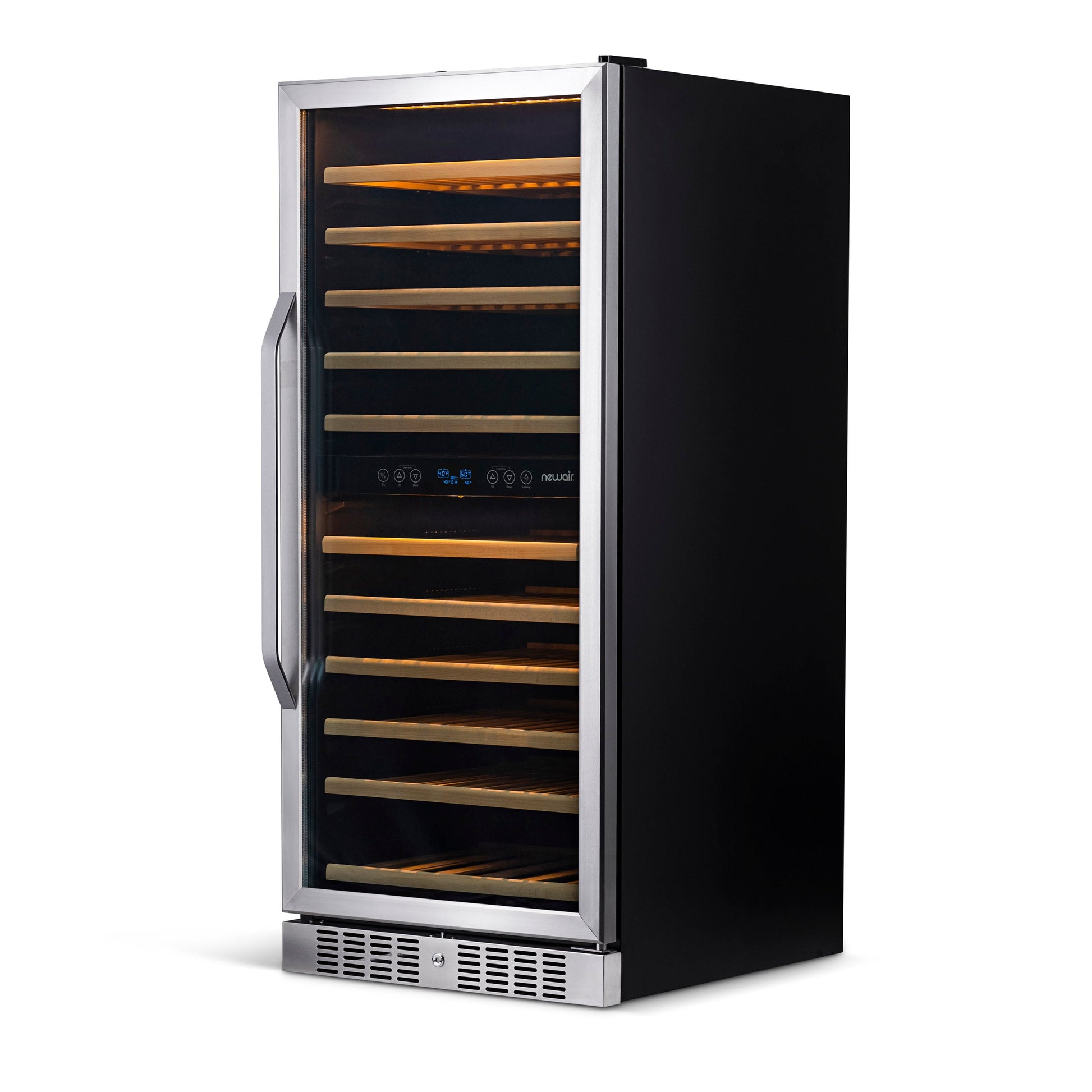 Newair 24” Built-in 116 Bottle Dual Zone Compressor Wine Fridge in Stainless Steel, Quiet Operation with Smooth Rolling Shelves