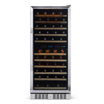 Newair 24” Built-in 116 Bottle Dual Zone Compressor Wine Fridge in Stainless Steel, Quiet Operation with Smooth Rolling Shelves
