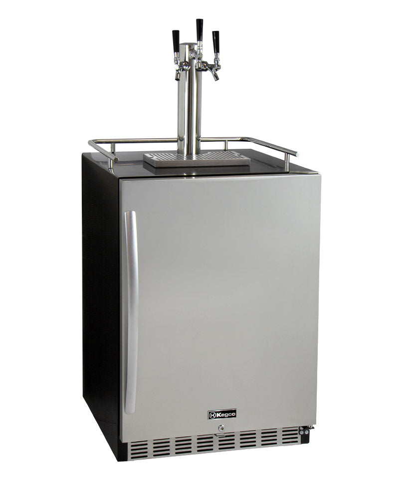 24" Wide Triple Tap Stainless Steel Built-in Right Hinge Kegerator With Kit