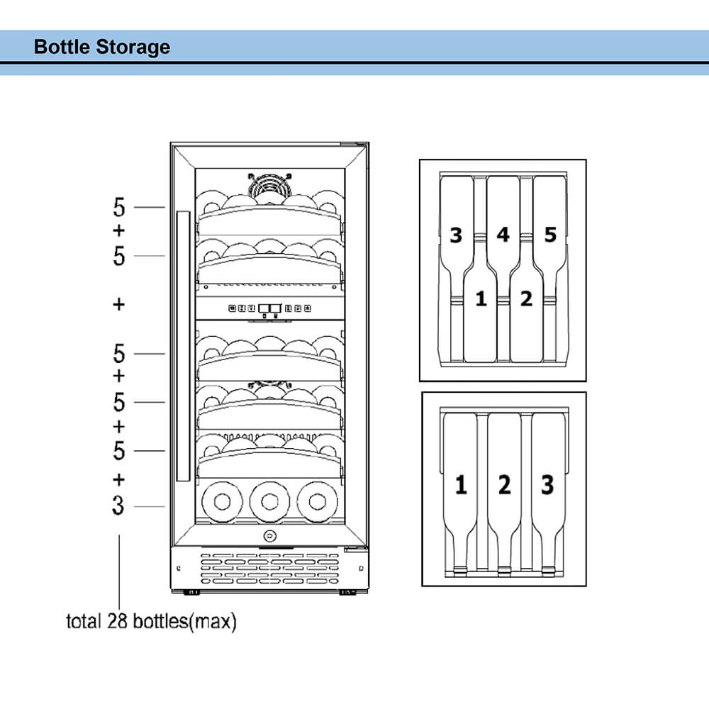 Whynter BWR-281DZ/BWR-281DZa 28 Bottle Dual Temperature Zone Built-In Wine Refrigerator