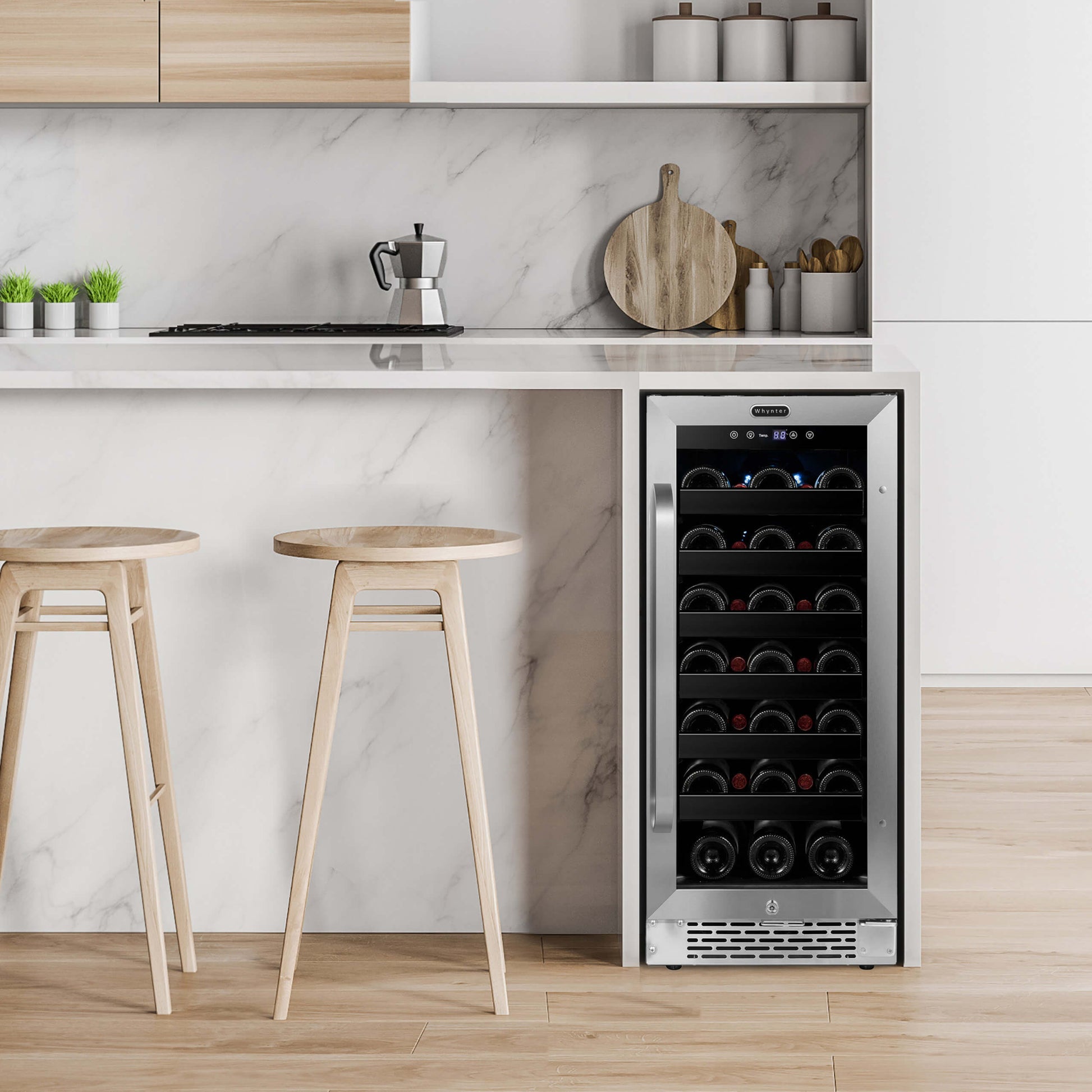 Whynter BWR-308SB 15 inch Built-In 33 Bottle Undercounter Stainless Steel Wine Refrigerator with Reversible Door, Digital Control, Lock, and Carbon Filter