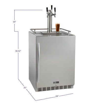 24" Wide Cold Brew Coffee Triple Tap All Stainless Steel Outdoor Built-in Right Hinge Kegerator